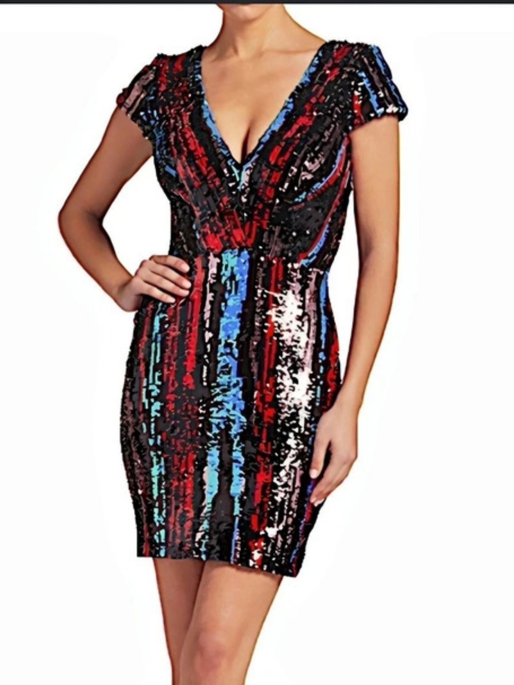 Dress the Population Sequin Mini Dress in Black & Blue